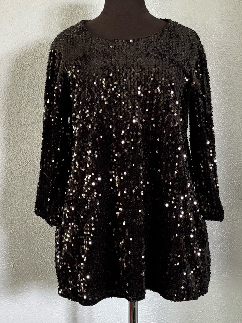 Alfani Black Sequin Long Sleeve Top Womens Size M